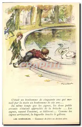 Cartes postales Fantaisie Illustrateur Poulbot Victor Hugo Les miserables Gavroche Cygne Swan