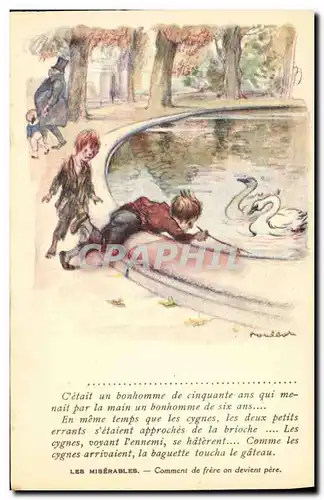 Cartes postales Fantaisie Illustrateur Poulbot Victor Hugo Les miserables Cygne Swan