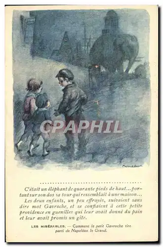 Ansichtskarte AK Fantaisie Illustrateur Poulbot Victor Hugo Les miserables Gavroche Napoleon Elephant