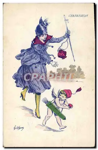 Cartes postales Fantaisie Illustrateur Femme Chapardeur Ange