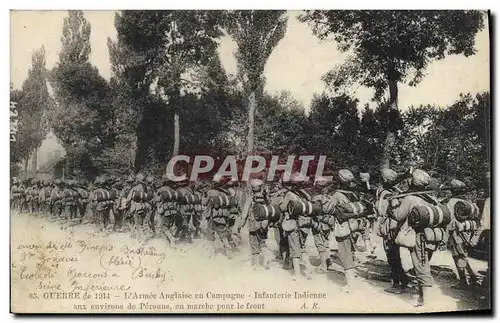 Cartes postales Militaria L&#39armee anglaise en campagne Infanterie indienne aux environs de Peronne en marche