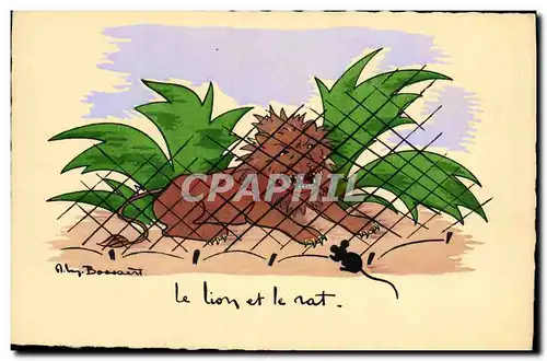 Cartes postales Fantaisie Illustrateur Le lion et le rat Souris