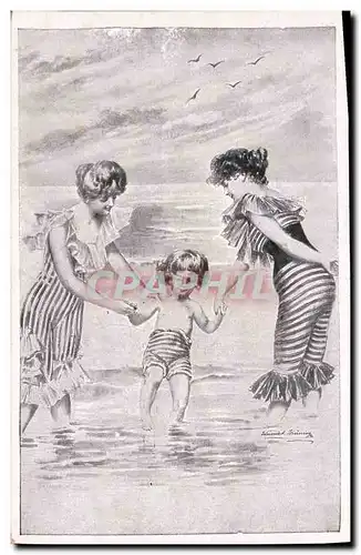 Cartes postales Fantaisie Illustrateur Femmes Enfants Maillot de bain