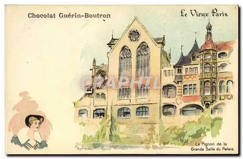 Cartes postales Le Vieux Paris Au Bon Marche Le pignon de la grande salle du palais Chocolat Guerin Boutron Rue