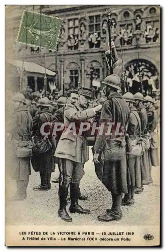 Cartes postales Medaille Fetes de la Victoire a Paris 13 juillet 1919 A l&#39hotel de ville Le marechal Foch dec
