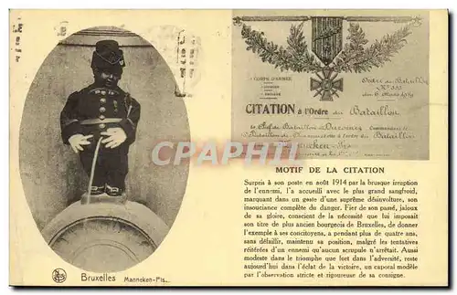 Cartes postales Medaille Bruxelles Manneken Pis Citation a l&#39ordre du bataillon Militaria