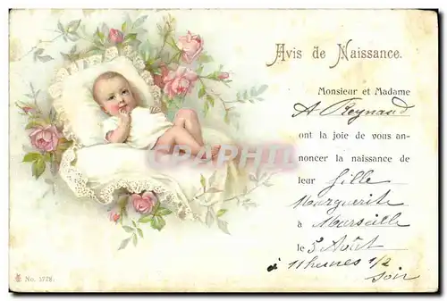 Cartes postales Fantaisie Bebe Enfant Avis de naissance