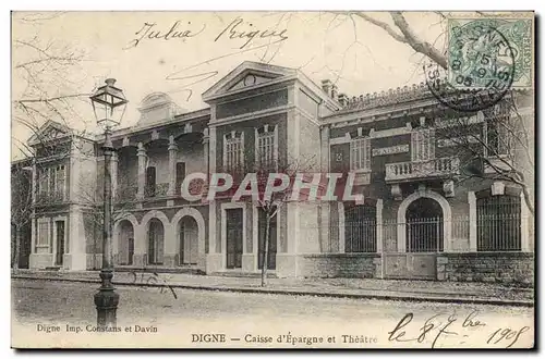 Cartes postales Banque Digne Caisse d&#39Epargne et theatre