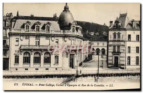 Ansichtskarte AK Banque Epinal Petit College Caisse d&#39Epargne et rue de la Comedie