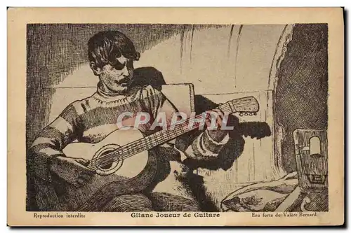 Cartes postales Fantaisie Illustrateur Gitane joueur de guitare