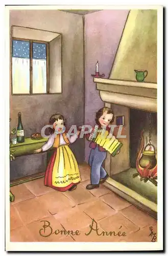 Cartes postales Fantaisie Illustrateur Enfants Accordeon