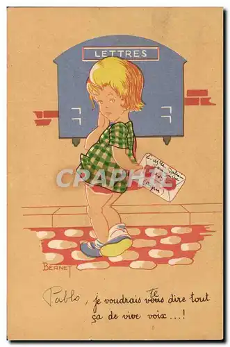 Cartes postales Fantaisie Illustrateur Enfant Boite aux lettres Bernet