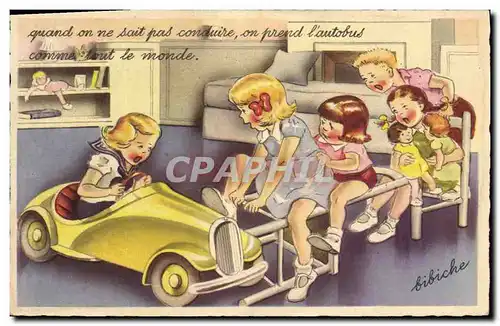 Cartes postales Fantaisie Illustrateur Enfants Bibiche Automobile