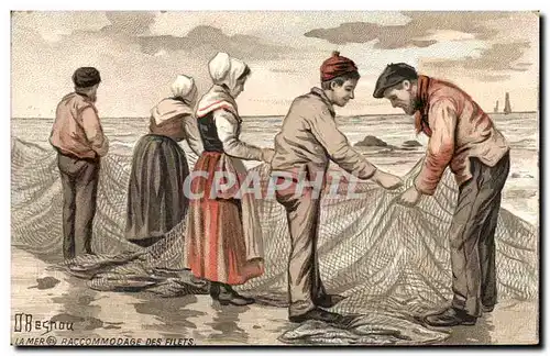 Ansichtskarte AK Fantaisie Illustrateur Besnou Raccomodage des filets