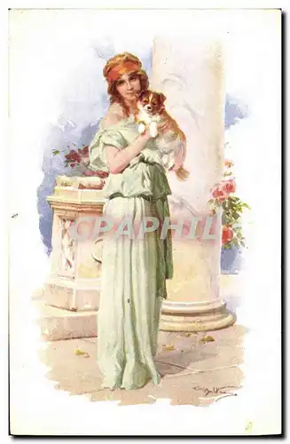 Cartes postales Fantaisie Illustrateur Femme Chien