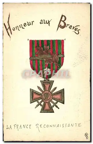 Cartes postales Militaria Medaille Honneur aux braves (dessin a la main)