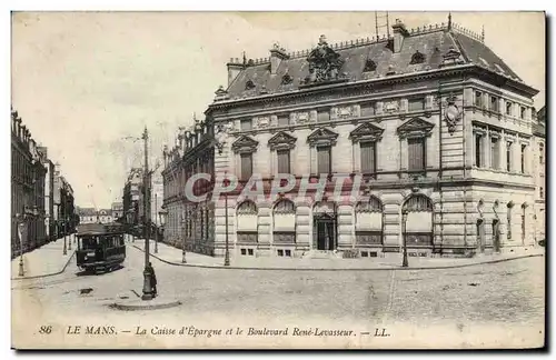 Ansichtskarte AK Banque Le Mans La Caisse d&#39Epargne et le boulevard Rene Levasseur Tramway