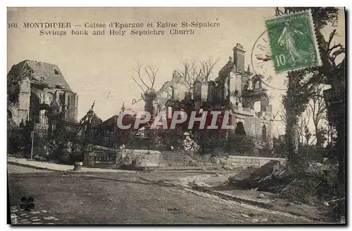 Cartes postales Banque Montdidier Caisse d&#39Epargne et Eglise St Sepulcre Militaria