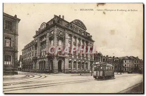 Cartes postales Banque Mulhouse Caisse d&#39Epargne et Faubourg de Belfort Tramway