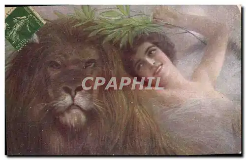 Cartes postales Fantaisie Illustrateur Femme Lion