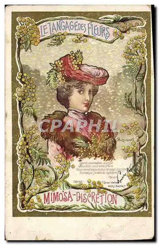 Cartes postales Fantaisie Illustrateur Femme Langage des fleurs Mimosa