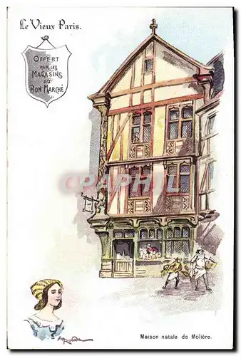 Ansichtskarte AK Fantaisie Illustrateur Le Vieux Paris Maison natale de Moliere