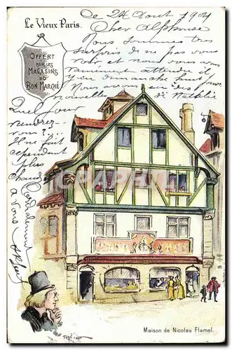 Ansichtskarte AK Fantaisie Illustrateur Le Vieux Paris Maison de Nicolas Flamel