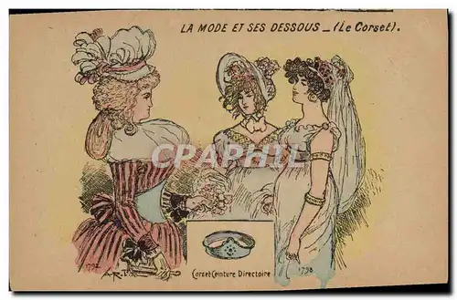 Cartes postales Fantaisie Illustrateur La mode et ses dessous Le corset Corset Ceinture Directoire