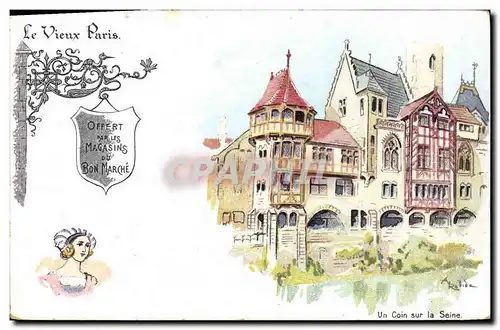 Cartes postales Fantaisie Illustrateur Le Vieux Paris Un coin sur la Seine