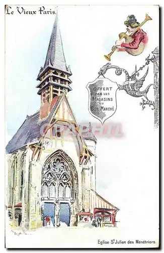 Ansichtskarte AK Fantaisie Illustrateur Le Vieux Paris Eglise St Julien des Menetriers