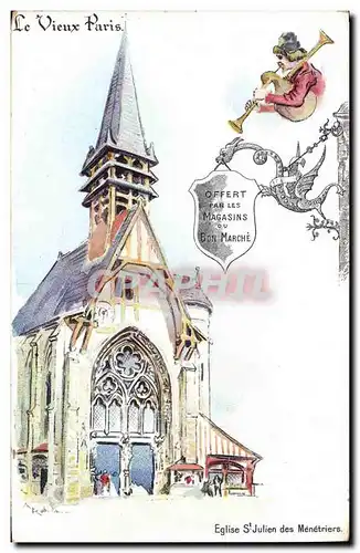 Cartes postales Fantaisie Illustrateur Le Vieux Paris Eglise St Julien des Menetriers