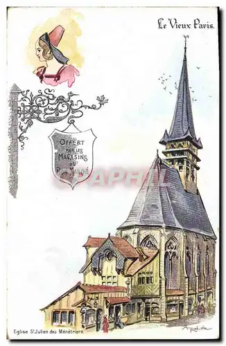 Cartes postales Fantaisie Illustrateur Le Vieux Paris Eglise St Julien des Menetriers