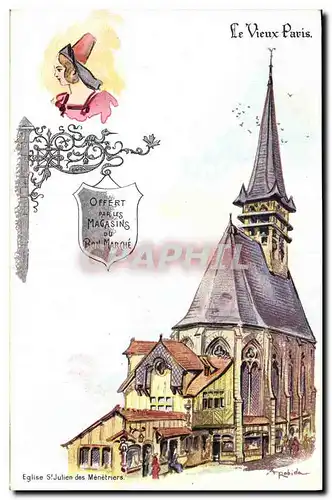 Cartes postales Fantaisie Illustrateur Le Vieux Paris Eglise St Julien des Menetriers