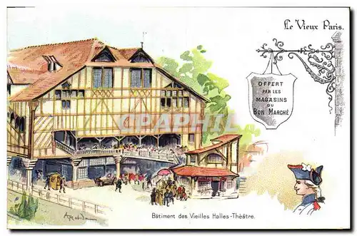 Cartes postales Fantaisie Illustrateur Le Vieux Paris Batiment des vieilles Halles Theatre