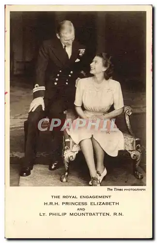 Cartes postales The royal Engagement HRH Princess Elizabeth and Lt Philip Montbatten RN