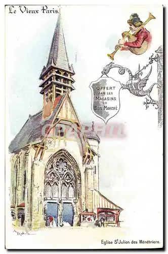 Ansichtskarte AK Fantaisie Illustrateur Le Vieux Paris Eglise St Julien des Menetriers