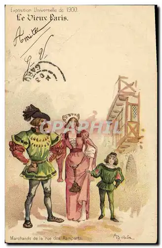 Ansichtskarte AK Fantaisie Illustrateur Le Vieux Paris Exposition universelle de 1900 Marchands de la rue des rem