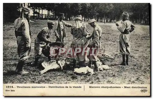 Cartes postales Militaria Tirailleurs marocains Distribution de la viande