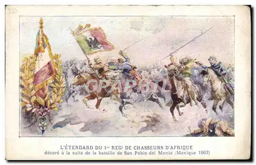 Cartes postales Militaria L&#39etendard du 1er Regiment de Chasseurs d&#39Afrique decore a la suite de la batail