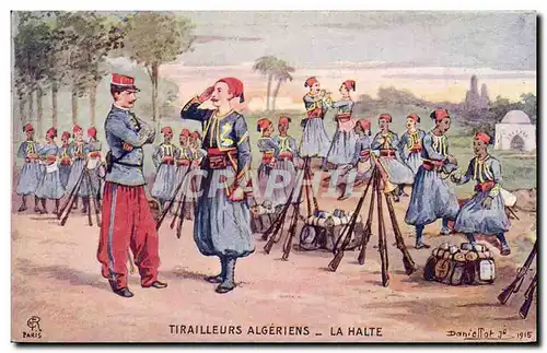 Cartes postales Militaria Tirailleurs algeriens La halte Publicite lotion capillaire Coudray Paris Coiffeur