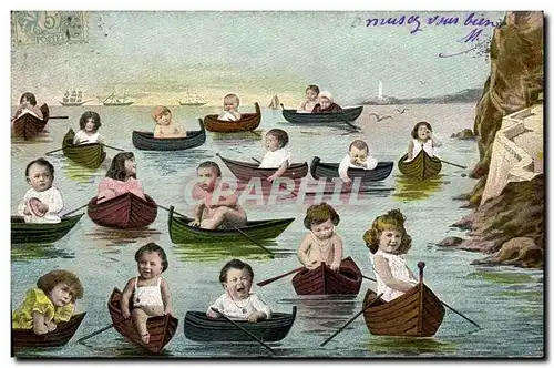 Cartes postales Fantaisie Enfant Bebe Bateaux Barques