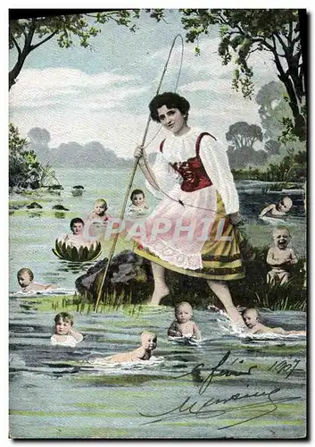 Cartes postales Fantaisie Enfant Bebe Femme Peche