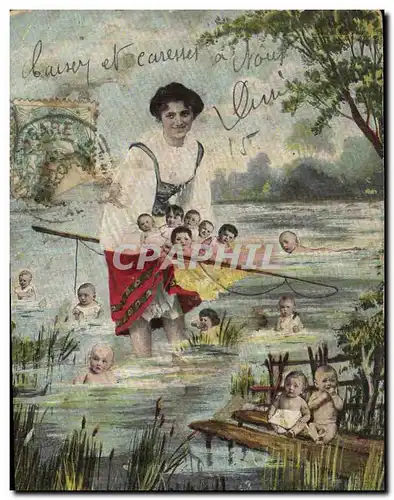 Cartes postales Fantaisie Enfant Bebe Femme Peche