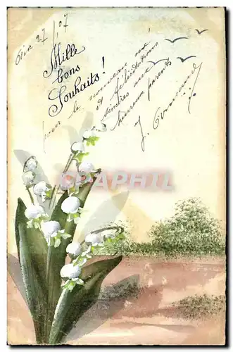 Ansichtskarte AK Dessin a la main Fleurs Muguet