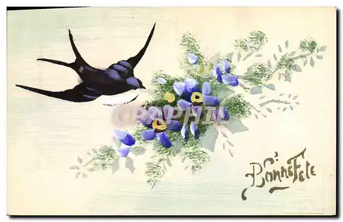 Cartes postales Dessin a la main Fleurs Hirondelle