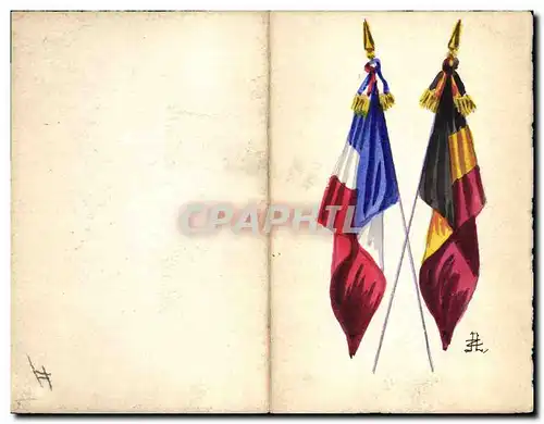 Cartes postales Illustrateur drapeaux France Belgique