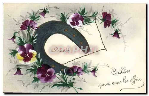 Cartes postales Dessin a la main Fleurs Fer a cheval