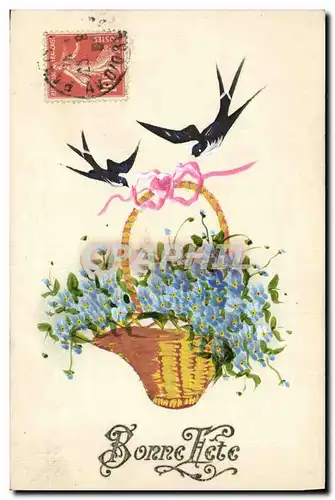 Cartes postales Dessin a la main Fleurs Hirondelle