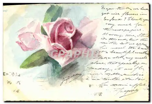 Cartes postales Dessin a la main Fleurs Rose