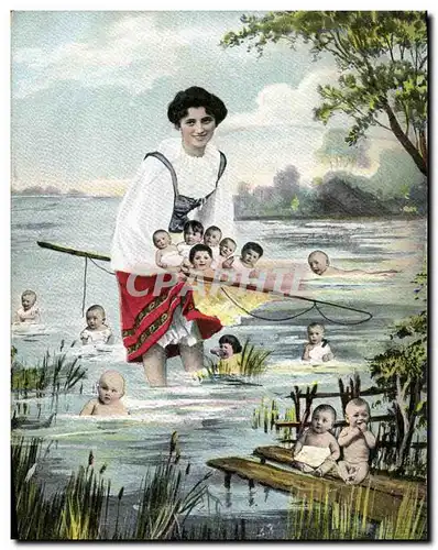 Cartes postales Fantaisie Enfant Bebe Femme Peche